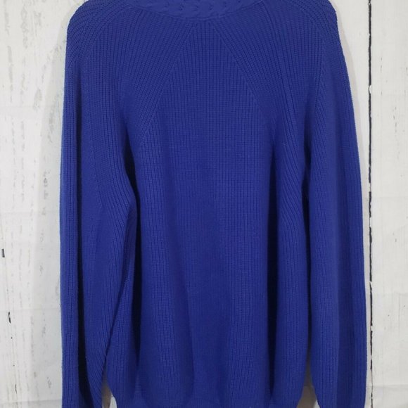 VTG 90s Nautica Sweater Cable Knit Blue VNECK M - Picture 3 of 3